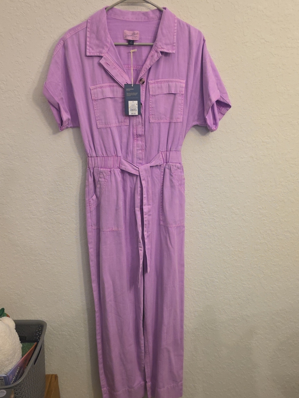 Universal Thread Lavender Short-Sleeve Utility Jumpsuit with Tie Belt